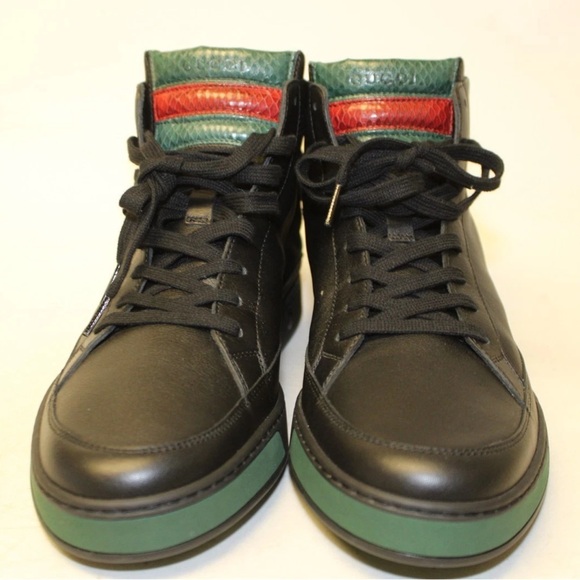 NWT Gucci Men’s Black and Green Snakeskin & Leather Sneakers 368423 - US Sz 10.5 - Picture 9 of 16